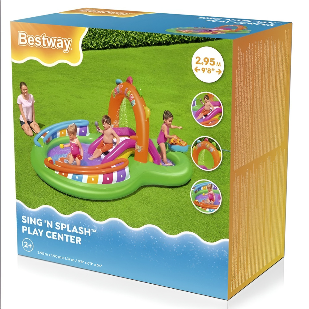 Надувной игровой центр Bestway Sing 'n Splash 295×190×137 см, 349 л, с горкой и музыкальными игрушками, от 2 лет