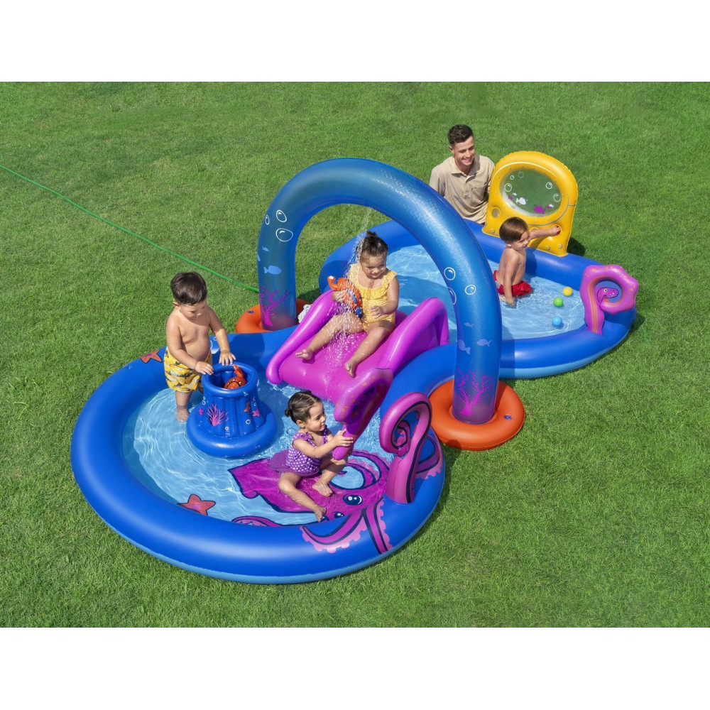 Надувной игровой центр Bestway Sea Odyssey 330×188×117 см, 276 л, с горкой и фонтаном, от 2 лет