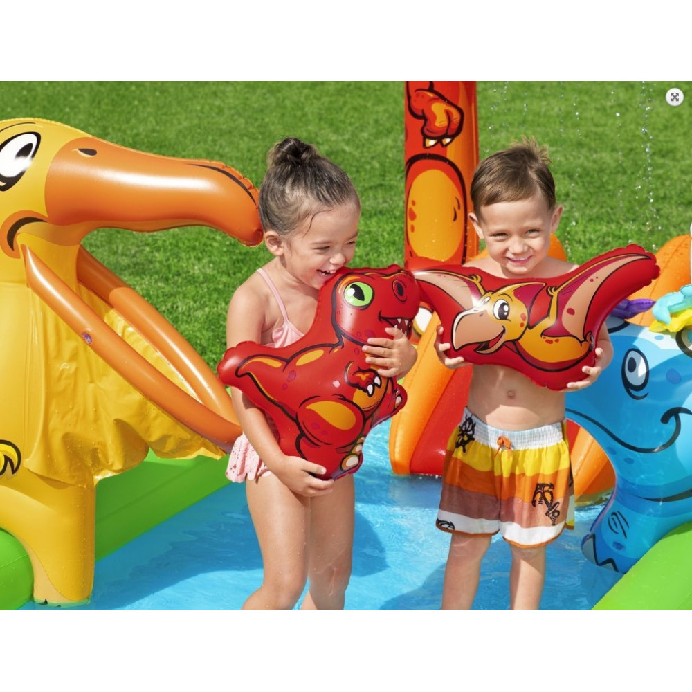 Надувной игровой центр Bestway «Юрский период» 241×140×137 см, 190 л, с горкой и фонтаном, от 2 лет