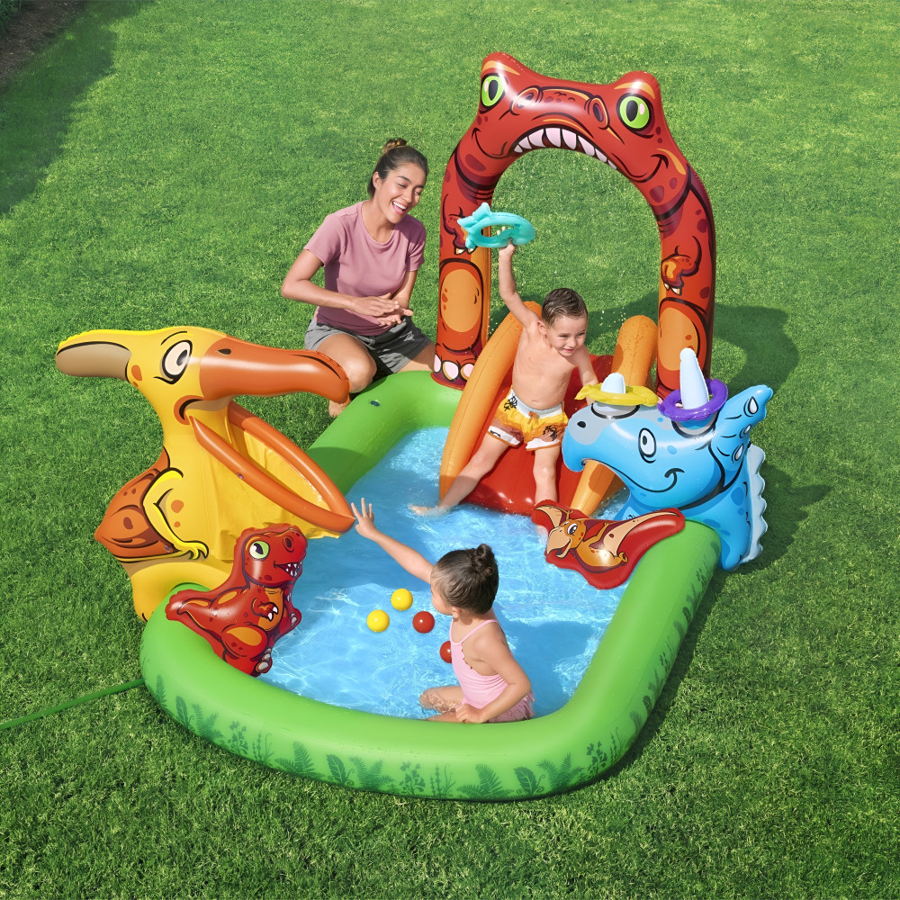 Надувной игровой центр Bestway «Юрский период» 241×140×137 см, 190 л, с горкой и фонтаном, от 2 лет