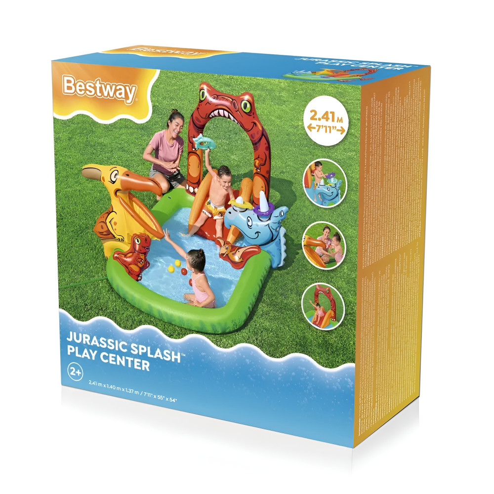 Надувной игровой центр Bestway «Юрский период» 241×140×137 см, 190 л, с горкой и фонтаном, от 2 лет
