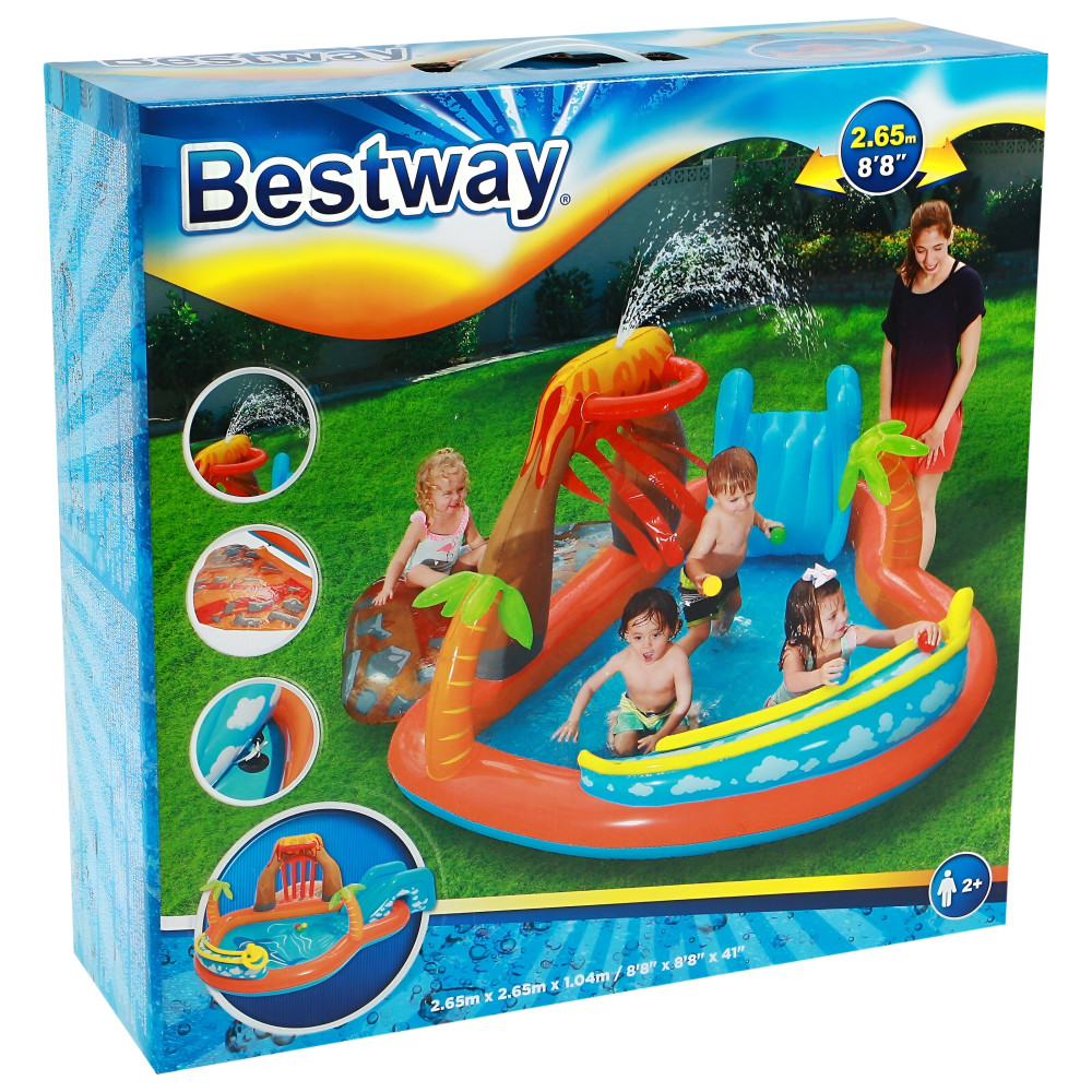 Надувной игровой центр Bestway Lava Lagoon 265×265×104 см, 208 л, с горкой и бассейном, от 2 лет
