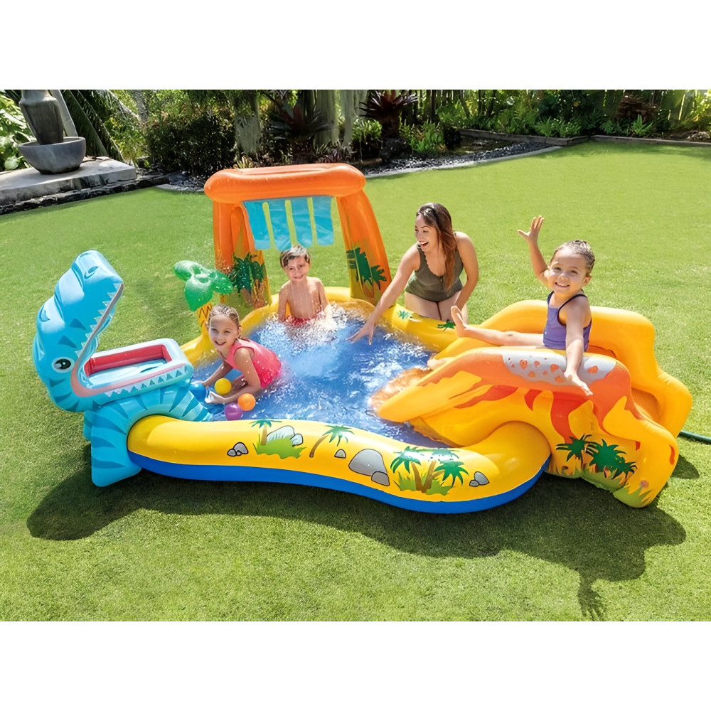 Надувной игровой центр Intex «Динозавр» 249×191×109 см, 310 л, с горкой и фонтаном, от 3 лет