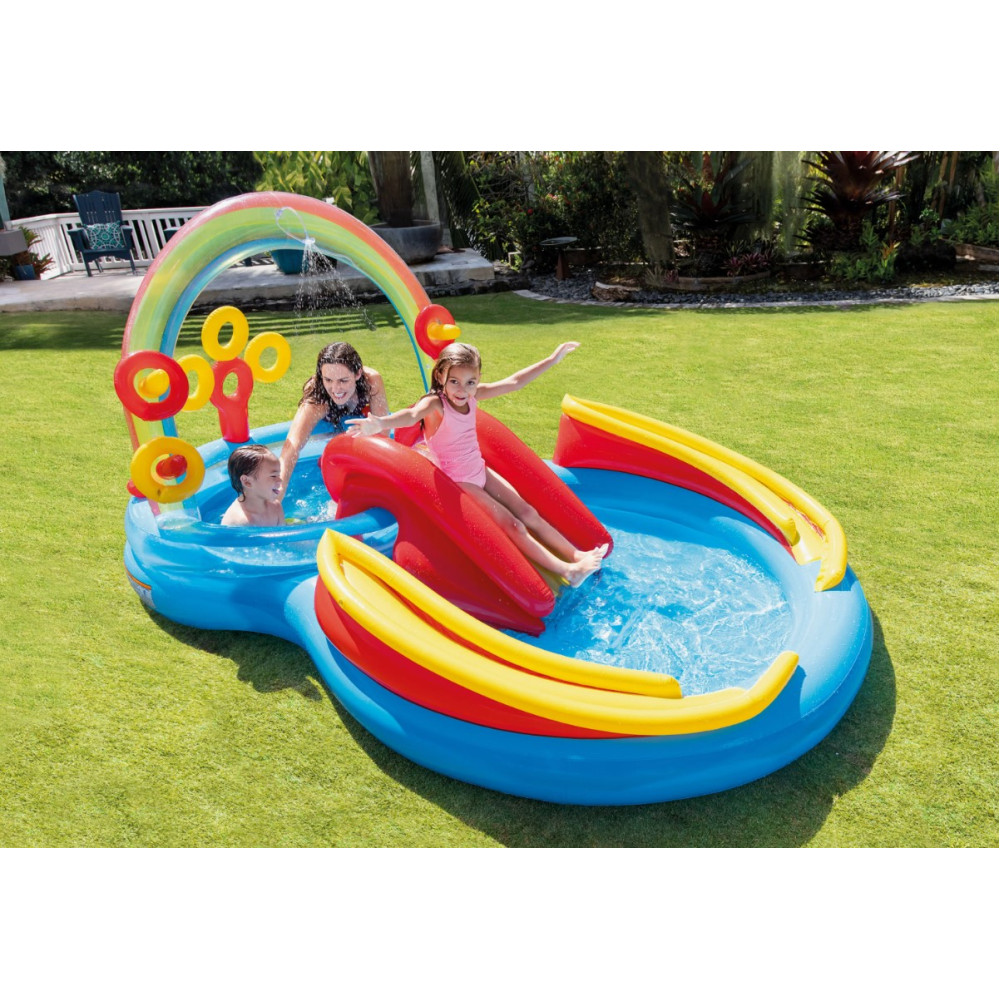 Надувной игровой центр Intex «Радуга» 297×193×135 см с горкой, фонтаном и двумя бассейнами, от 3 лет