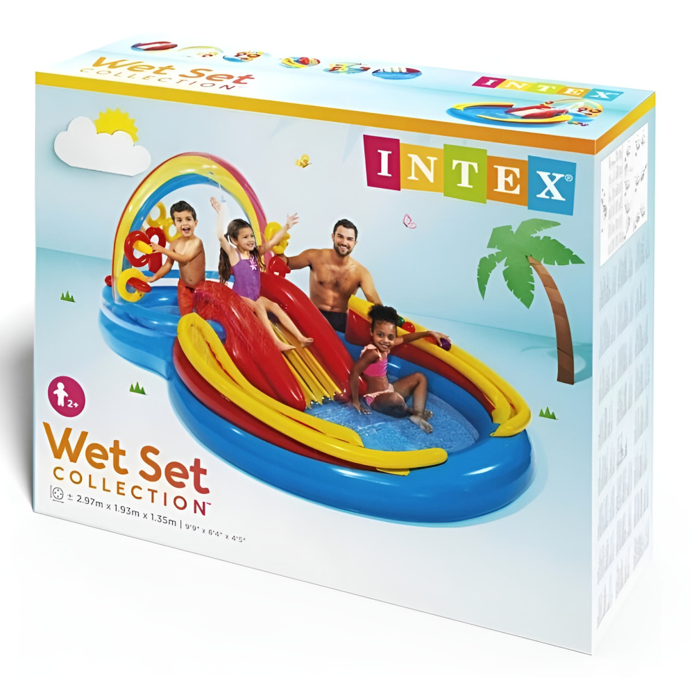 Надувной игровой центр Intex «Радуга» 297×193×135 см с горкой, фонтаном и двумя бассейнами, от 3 лет