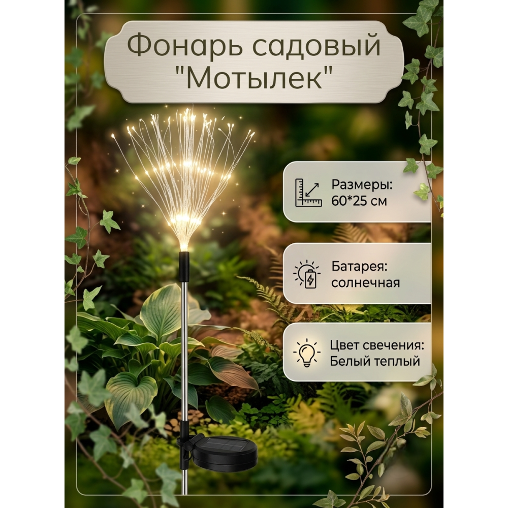 Фонарь садовый 60*25 см 150 led солнечная батарея Мотылек Baizheng