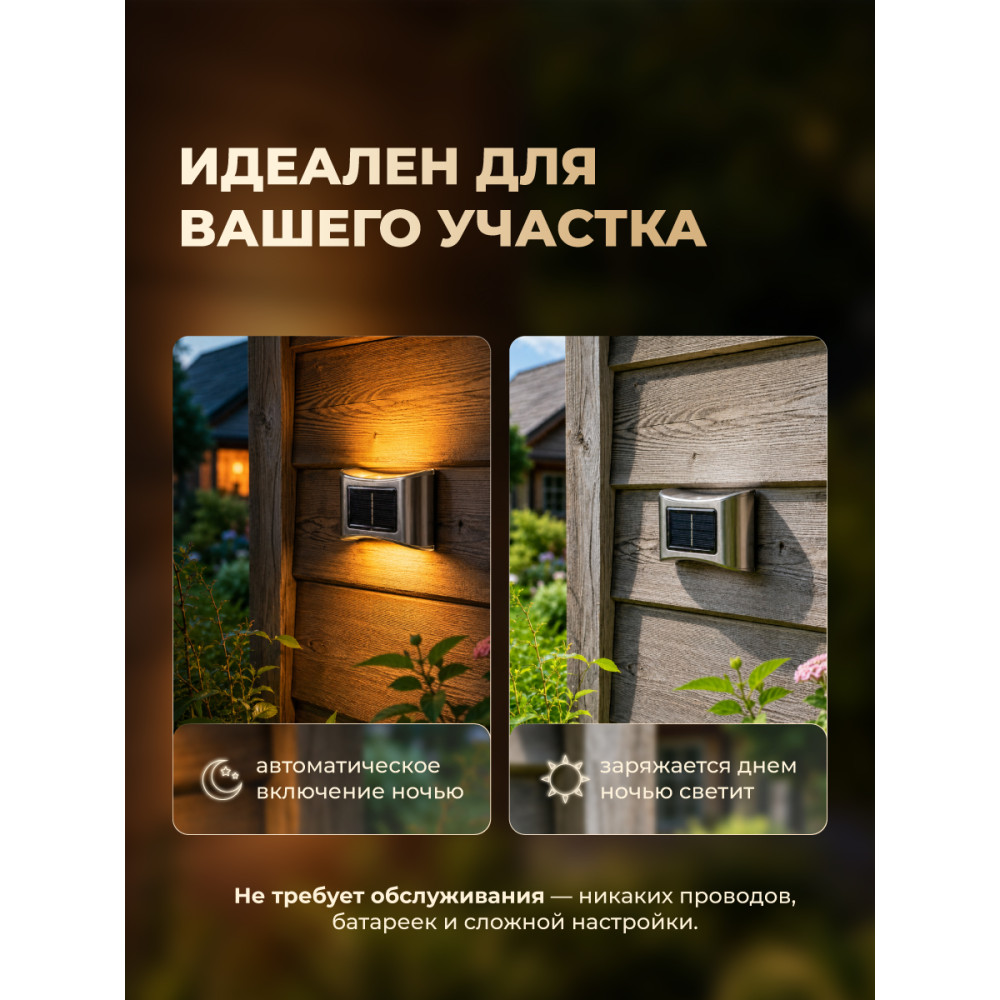 Фонарь садовый 4 шт 6.5*10*2.5 см с солнечной батареей 120 мА серый Baizheng