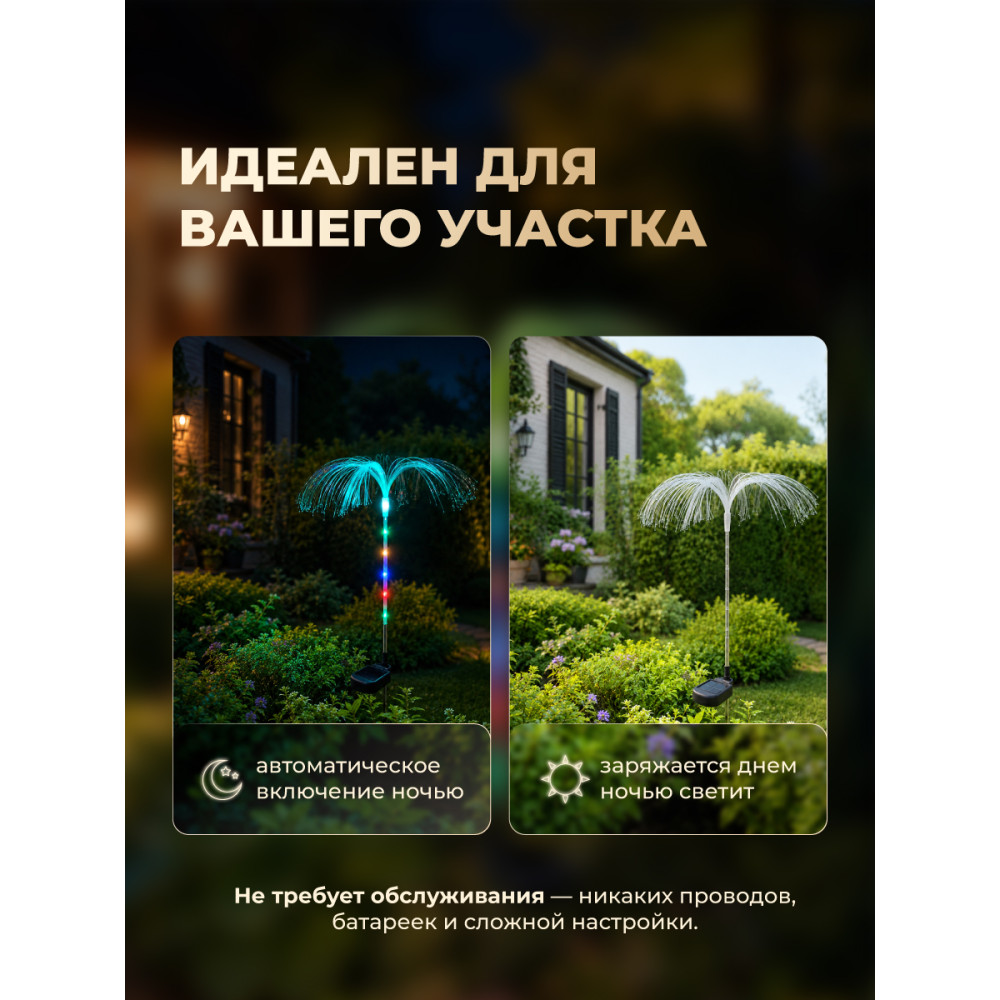 Фонарь садовый 2 шт 30*80*43 см с солнечной батареей 120 мА 'Медуза' Baizheng