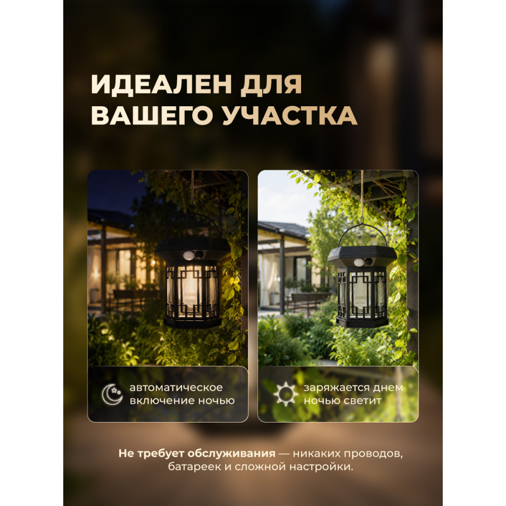 Фонарь садовый 13*12.3*8.7 см солнечная батарея 60 мА черный Baizheng