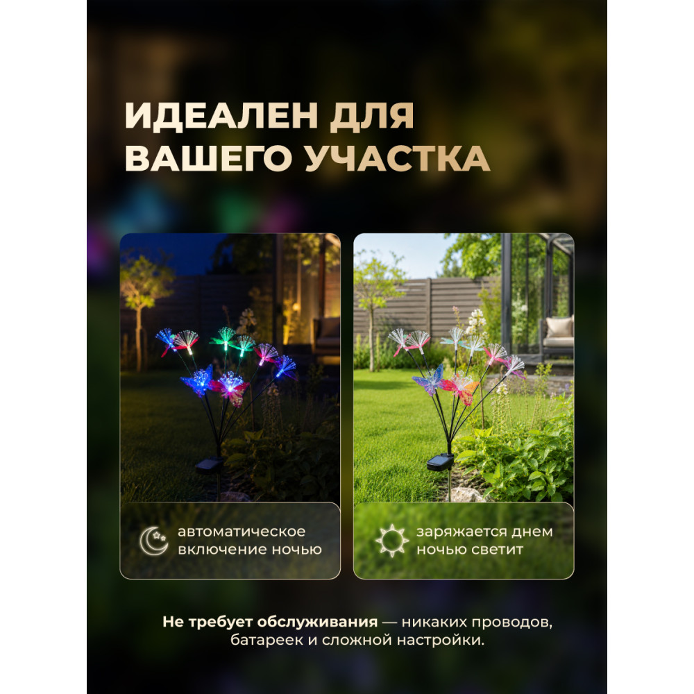 Фонарь садовый 73x30x6.3 см с 7 LED Бабочки на солнечной батарее от Baizheng
