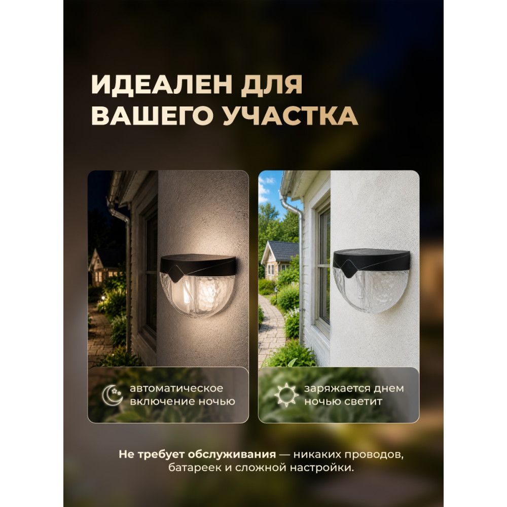 Фонарь садовый 9*6.5*4.5 см солнечная батарея 100 мА черный Baizheng