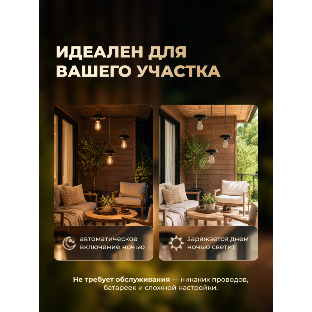 Фонарь садовый 9.3*8.9 см солнечная батарея 100 мА черный Baizheng