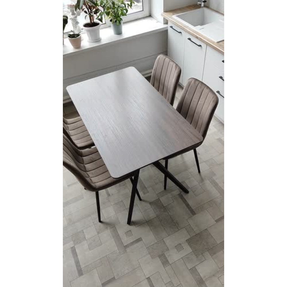Стол ЛДСП кухонный 120x70x75 см крепкий кофе прямоугольный с черными металлическими ножками A121 5 частей Baizheng