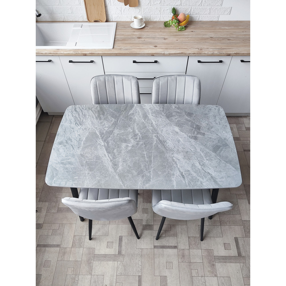 Стол керамогранит кухонный 130x80x75 см мрамор ножки металл черный + клей 8D 2 кор Baizheng