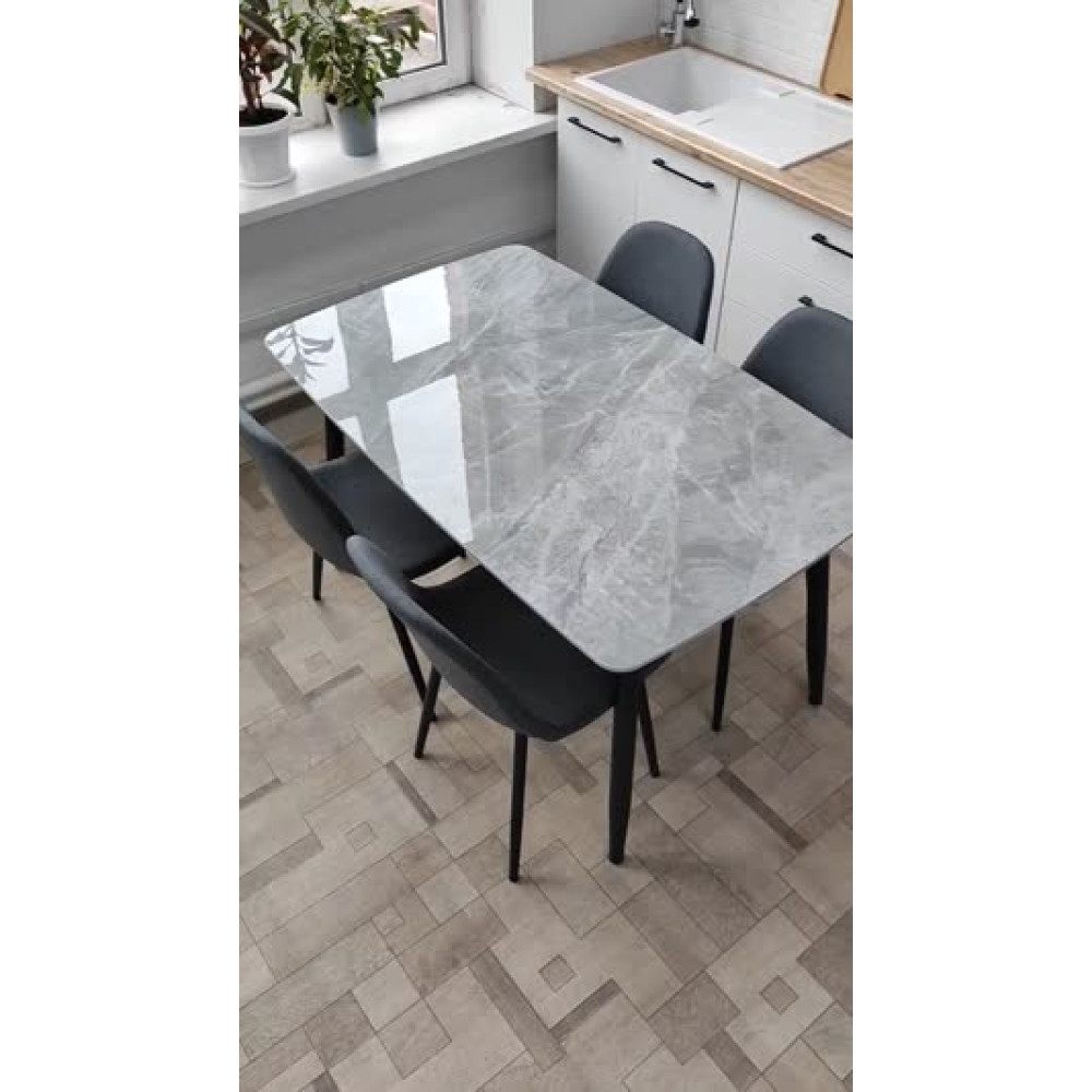Стол керамогранит кухонный 130x80x75 см мрамор ножки металл черный + клей 8D 2 кор Baizheng