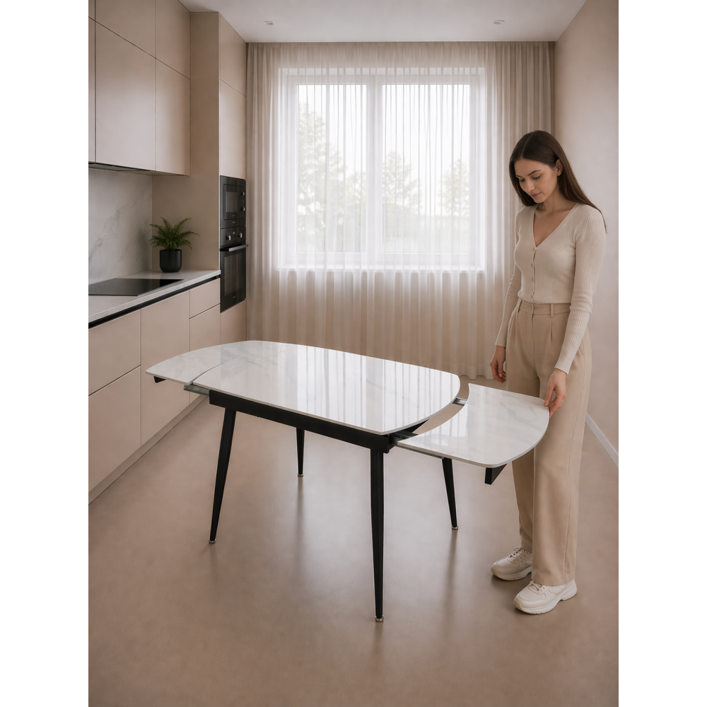 Стол керамогранит кухонный 120x180x80x75 см раздвижной металл BZ-DT2XS 2 кор Baizheng