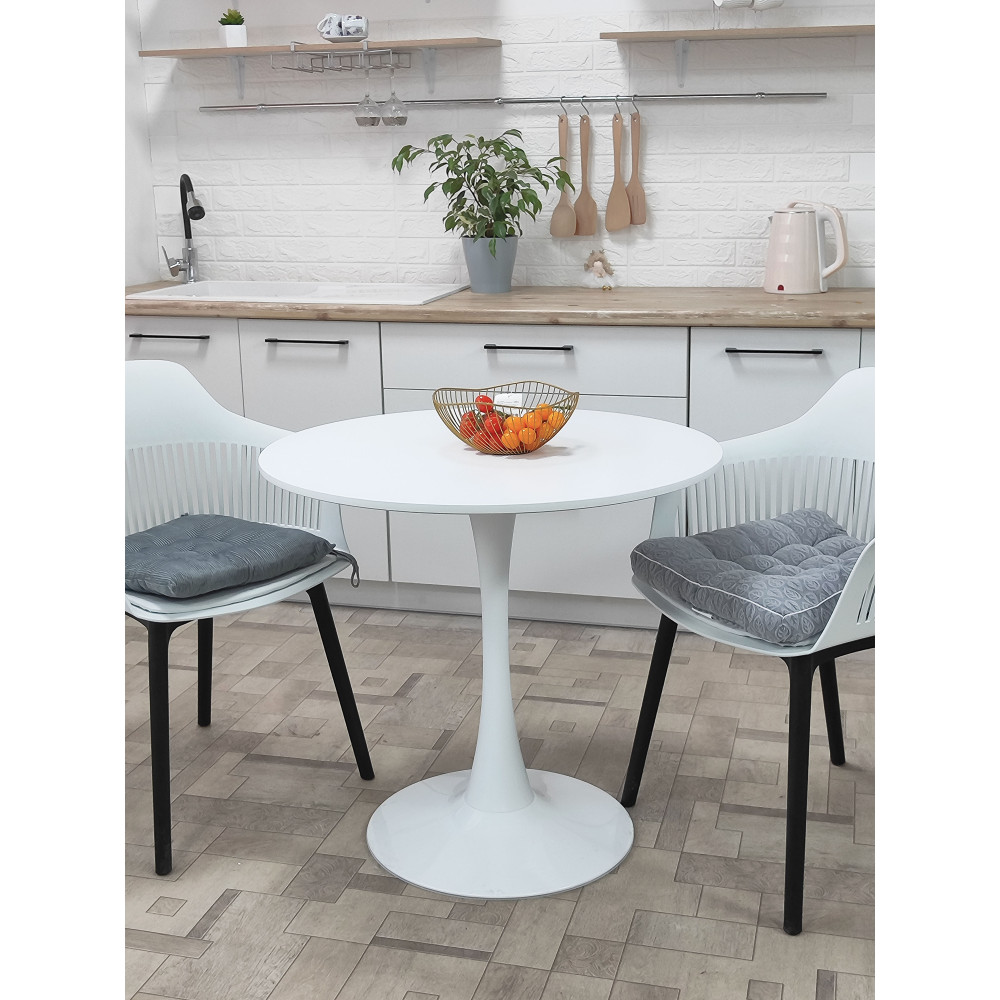 Стол ЛДСП кухонный 80x80x73 см с металлической ногой белый круг Baizheng