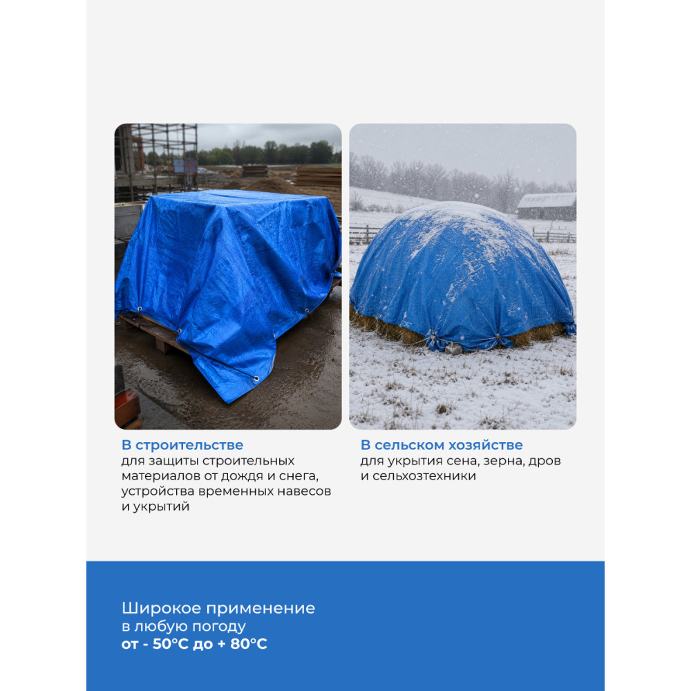 Тент 3x5м 50гр/кв.м универсальный с люверсами тарпаулин Grower