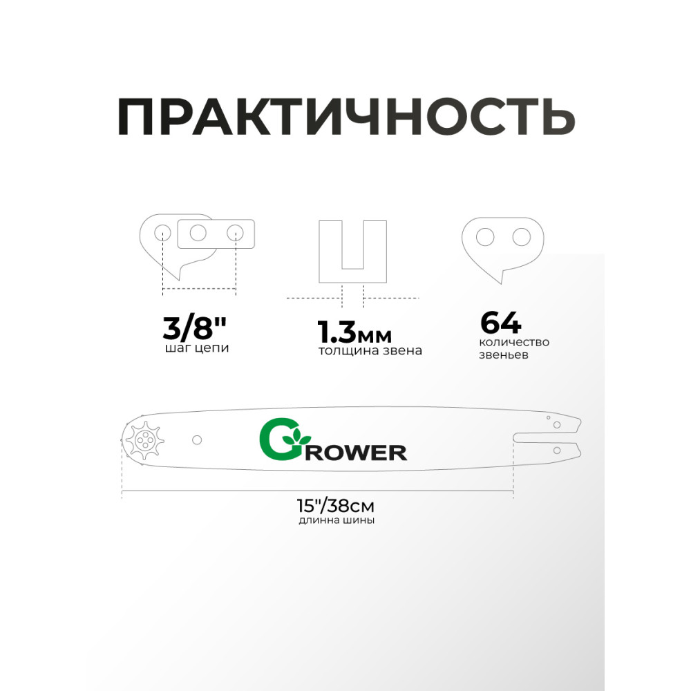 Шина для бензопил Grower GRSB83-64/15