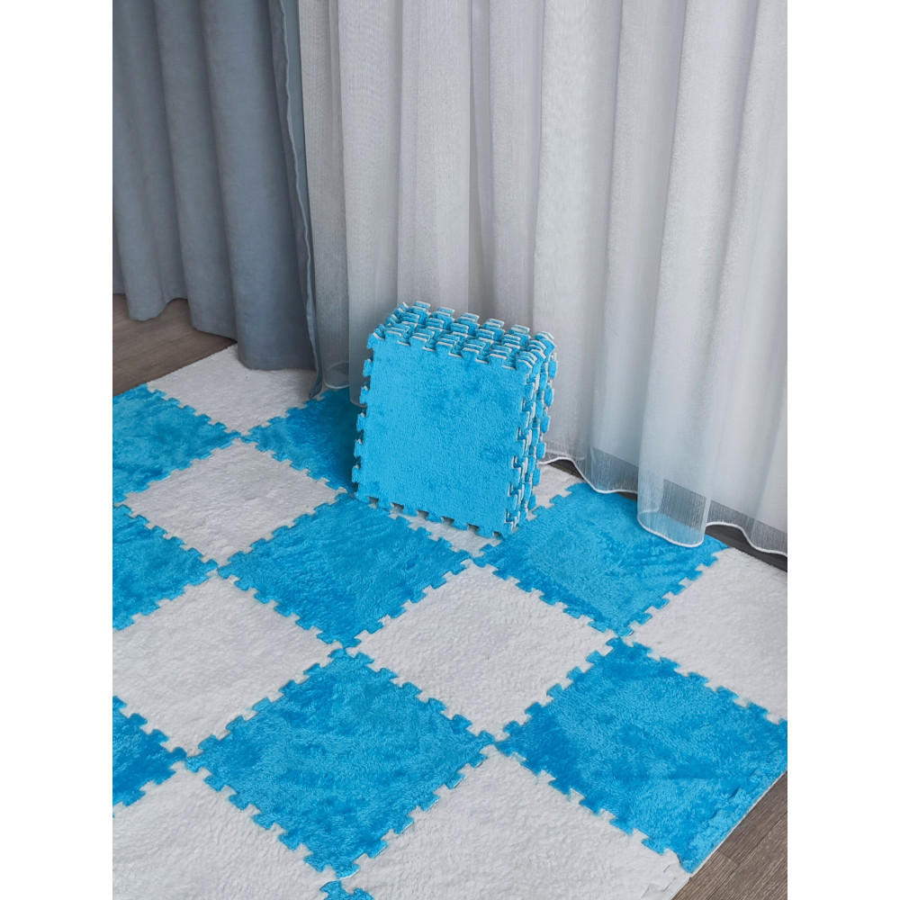 Коврик-пазл 10шт 30*30*1,5см махровый голубой Baizheng