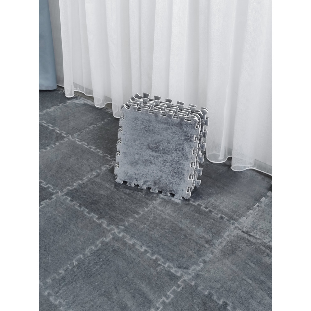 Коврик-пазл 12 шт 30x30x1 см махровый серый BZ-JS01GY Baizheng