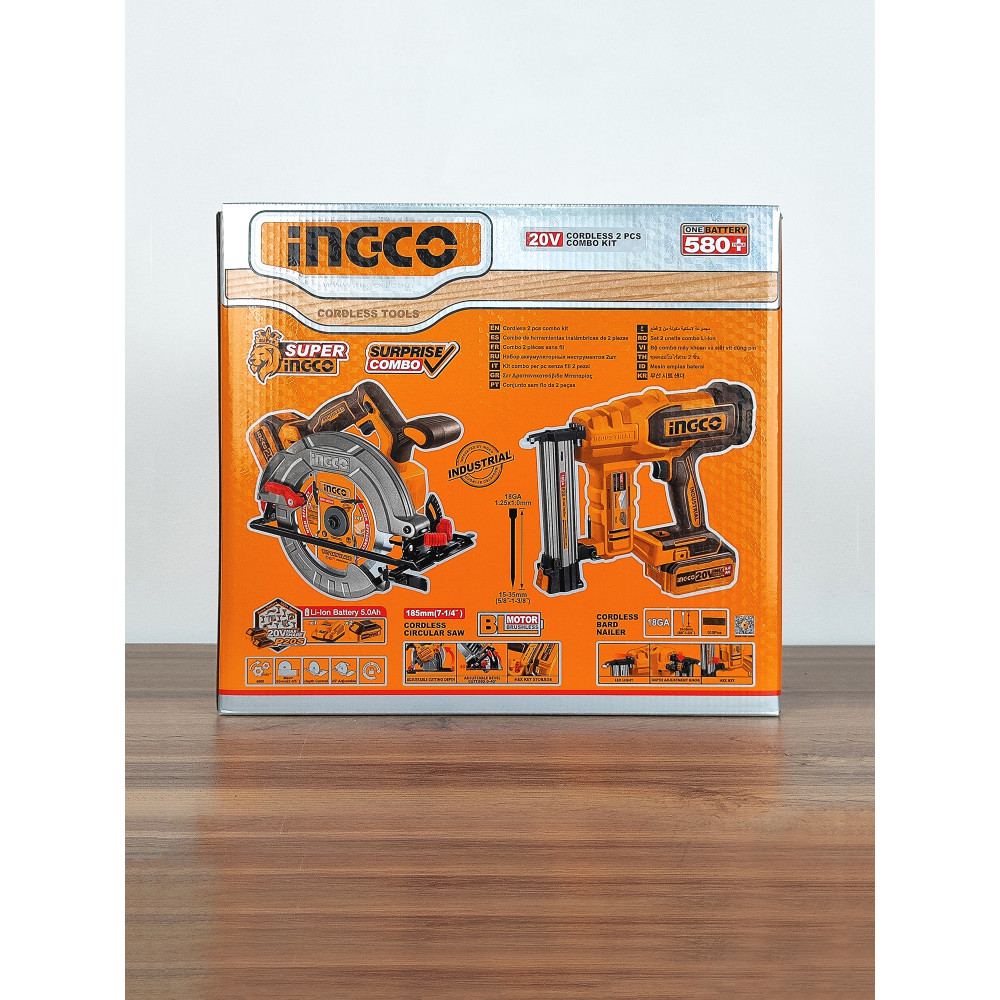 Набор нейлер F15-F35 + дисковая пила 185 мм. SUPER INGCO COSLI240866 INDUSTRIAL 20В, BL. Li-Ion
