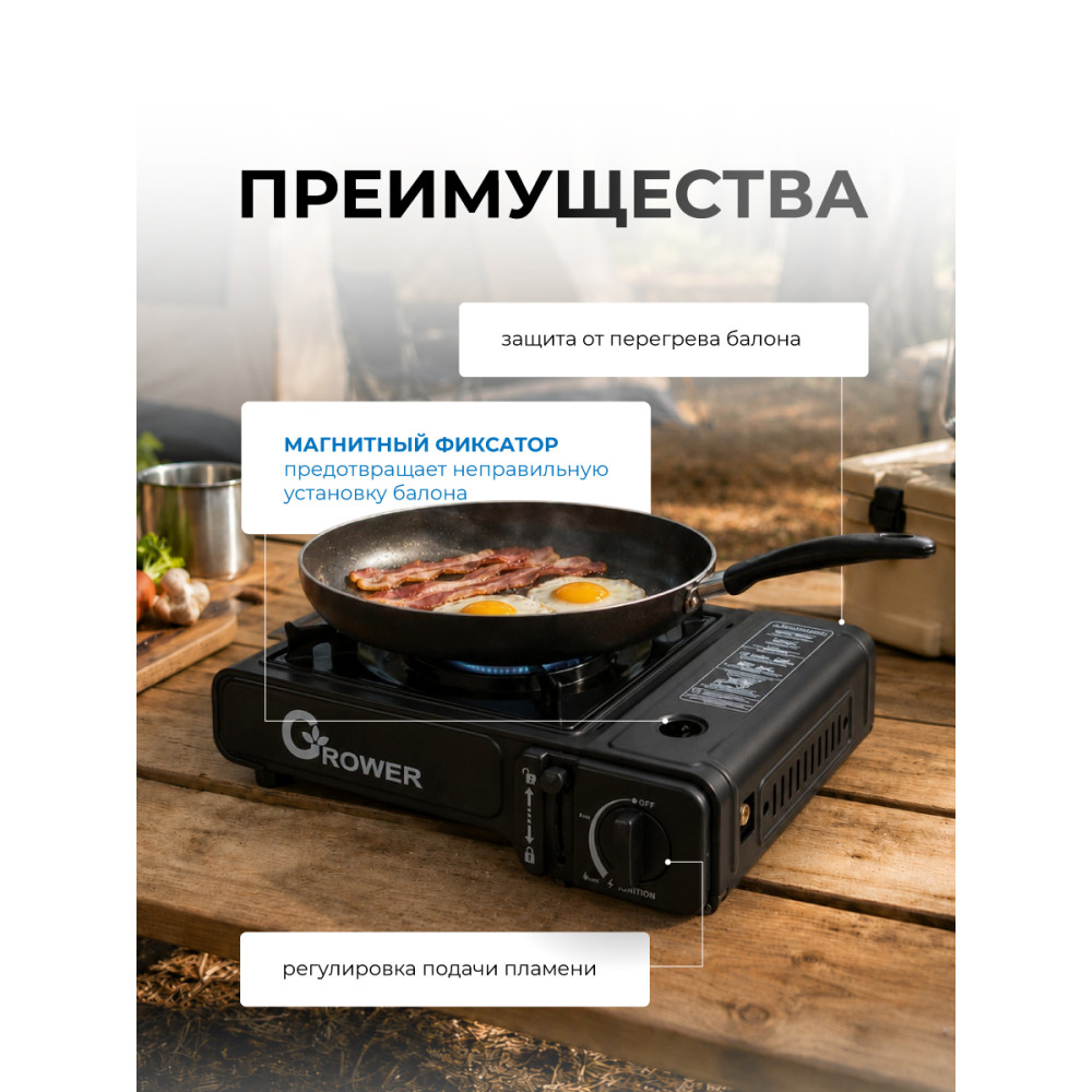 Плита газовая портативная с переходником кейс Grower