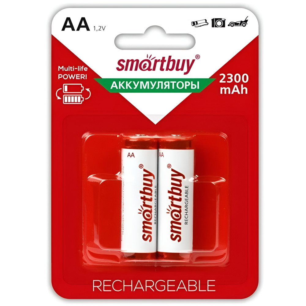 Батарейка AA Пальчиковая 1,5V NiMh аккумуляторная 2300mAh Smartbuy (блистер 2шт)