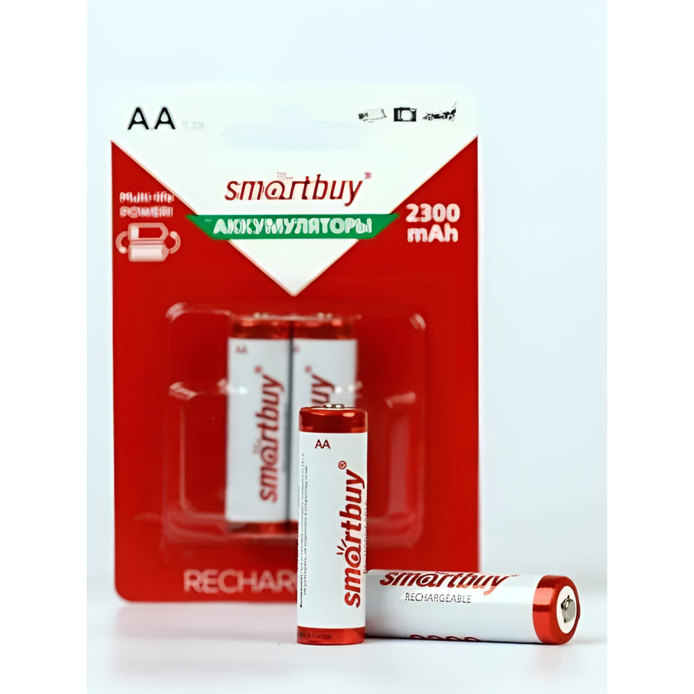Батарейка AA Пальчиковая 1,5V NiMh аккумуляторная 2300mAh Smartbuy (блистер 2шт)