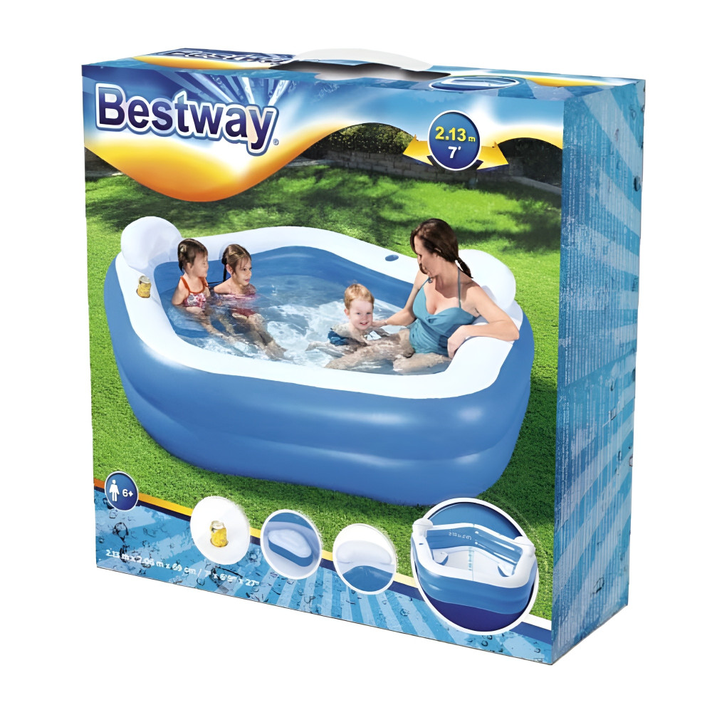 Бассейн надувной 213х206х69 см 575 л с сиденьями и подголовниками BestWay