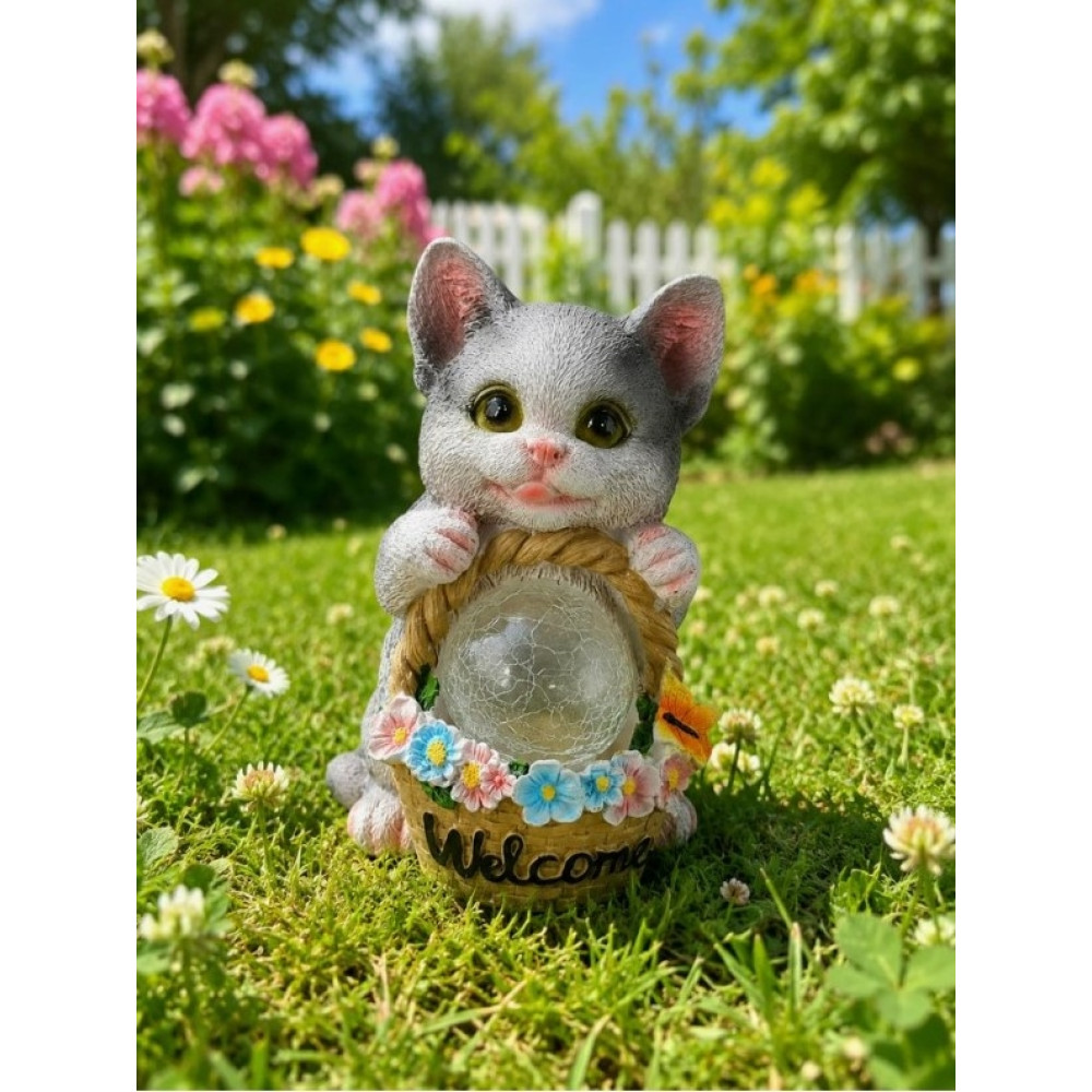 Фигурка садовая из смолы 19,5 см с солнечной батареей Котенок Baizheng