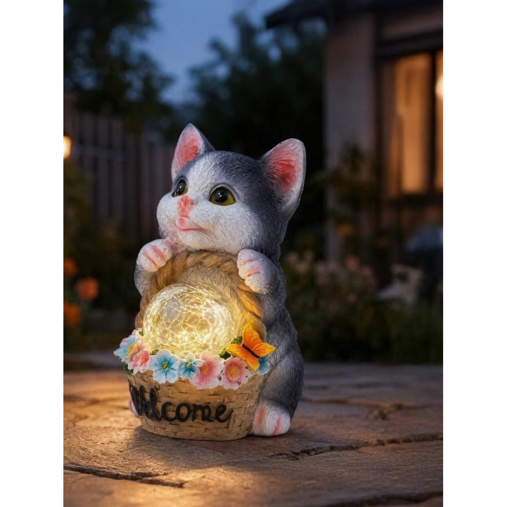 Фигурка садовая из смолы 19,5 см с солнечной батареей Котенок Baizheng