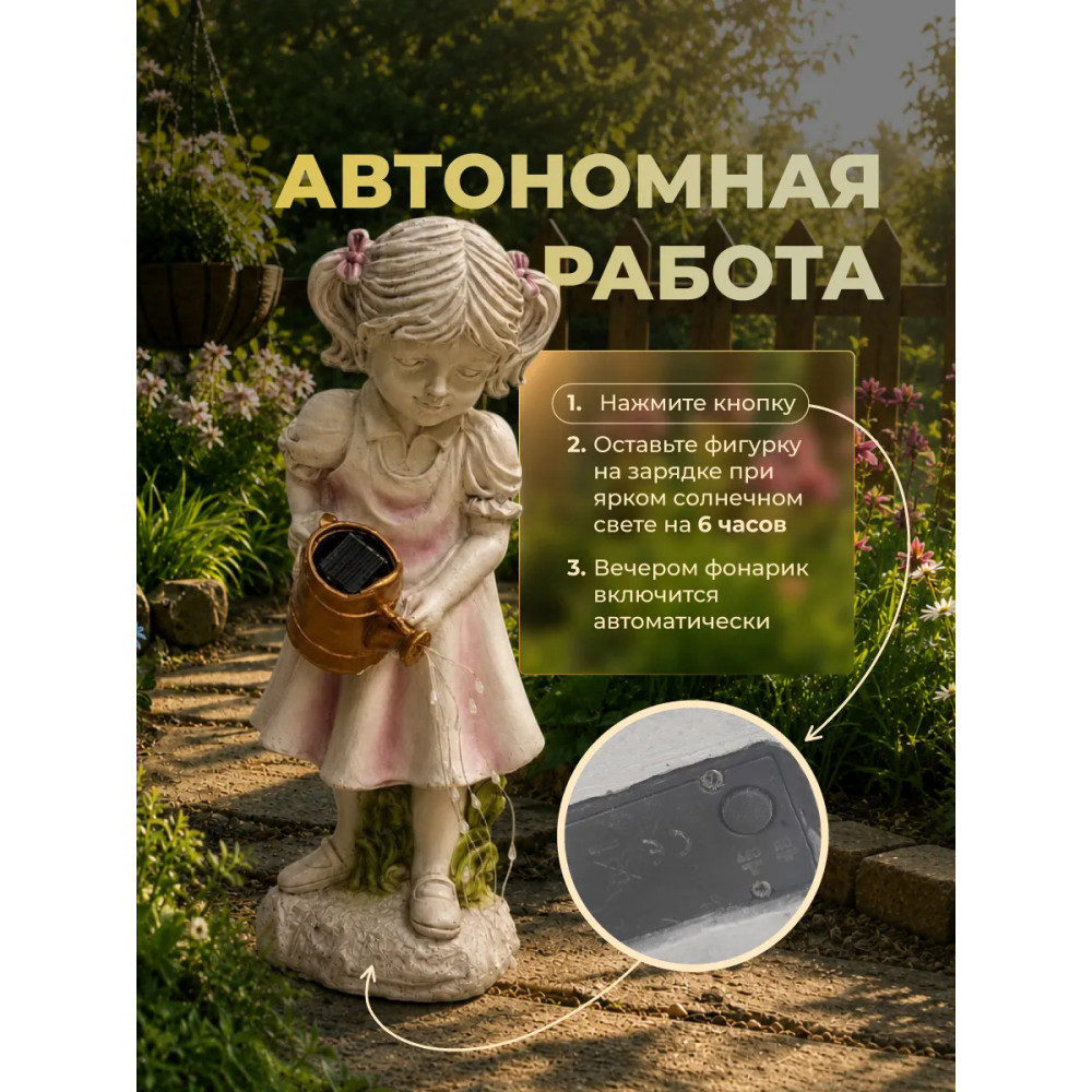 Фигурка смола садовая 30 см солнечная батарея Девочка Baizheng