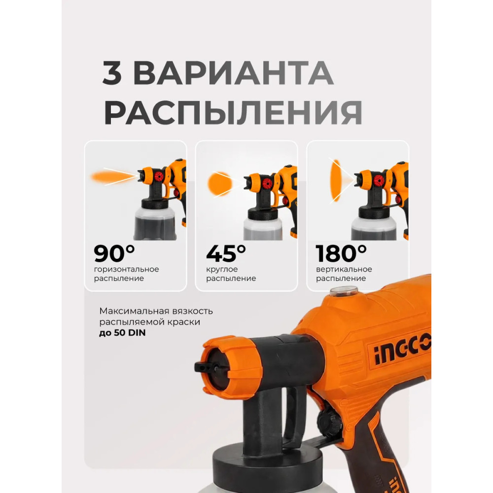 Краскопульт электрический INGCO 450Вт, емкость 0,8л, макс вяз. 50 DIN (4) SPG3508