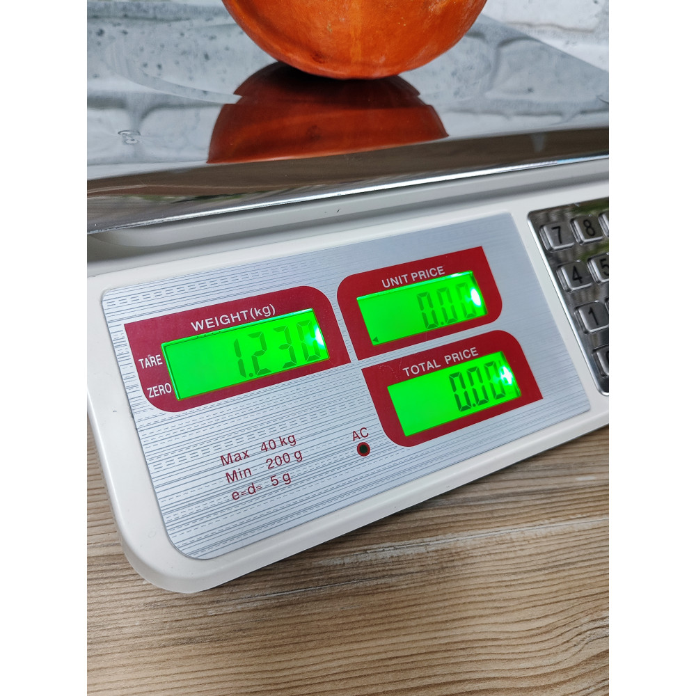 Весы торговые настольные до 40 кг/5 г 34*32*10 см аккумулятор дисплей белый Baizheng
