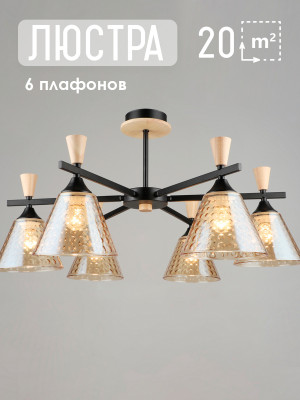 Люстра 6 плафонов 59,5*35,5 см Е27 60Вт 20м2 плафон стекло черный Baizheng Люстра 6 плафонов 59,5*35,5 см Е27 60Вт 20м2 плафон стекло черный Baizheng