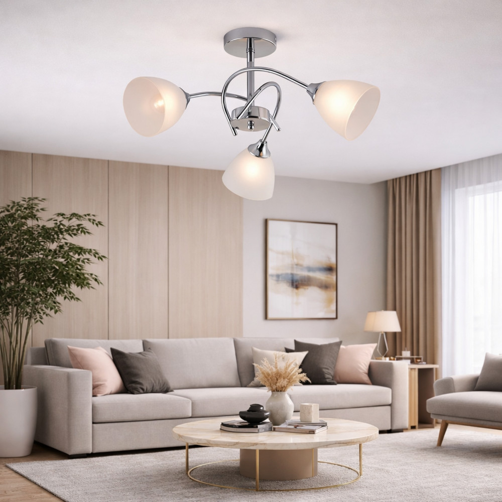 Люстра 3 плафона 60*30 см Е27 60Вт 12м2 плафон стекло хром Baizheng