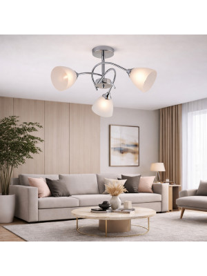 Люстра 3 плафона 60*30 см Е27 60Вт 12м2 плафон стекло хром Baizheng