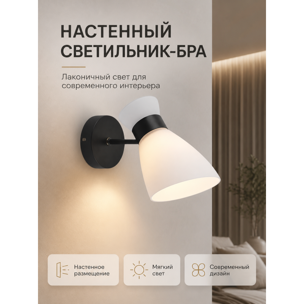 Бра 1 плафон 27x13.5x20 см Е27 60Вт 4м2 плафон стекло черный Baizheng