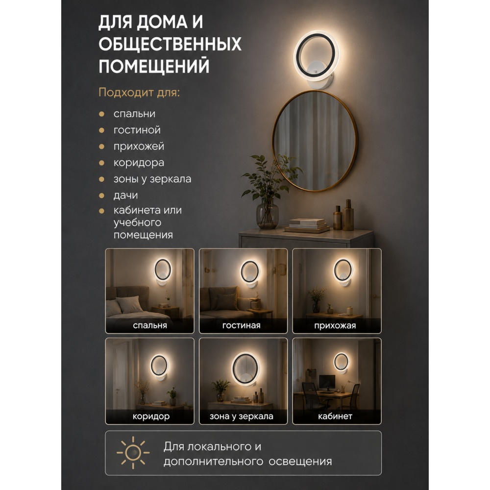 Бра светодиодный 1 плафон 26*30*8 см 24 Вт 900 LM 5м2 акрил 3 цвета белый Baizheng