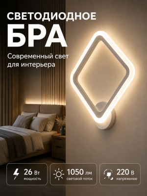 Бра светодиодный 1 плафон 30,5*36,4*8 см 26 Вт 1050 LM 5м2 3 цвета белый Baizheng (1/20) ДУБЛЬ НАИМЕ Бра светодиодный 1 плафон 30,5*36,4*8 см 26 Вт 1050 LM 5м2 3 цвета белый Baizheng (1/20) ДУБЛЬ НАИМЕ
