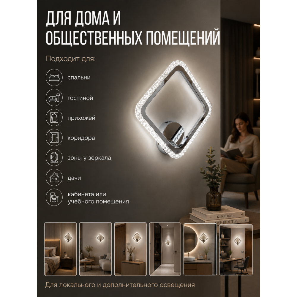 Бра светодиодный 1 плафон 30,5*36,4*8 см 26 Вт 1050 LM 5м2 акрил 3 цвета белый Baizheng