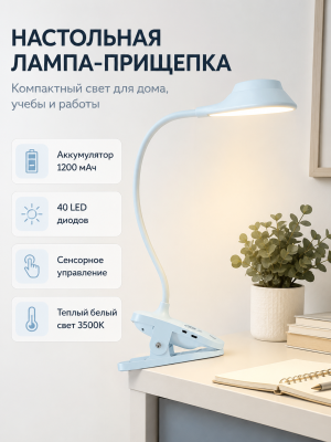 Лампа светодиодная настольная 13,5*28*11 см 5В на прищепке белый Baizheng Лампа светодиодная настольная 13,5*28*11 см 5В на прищепке белый Baizheng