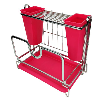 Подставка металлическая для столовых приборов 28,5*18*28 см поддон розовый Baizheng