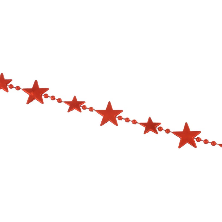 Фото Бусы пластиковые на елку 2,7 м d-20 мм красный Звезды Волшебная страна
