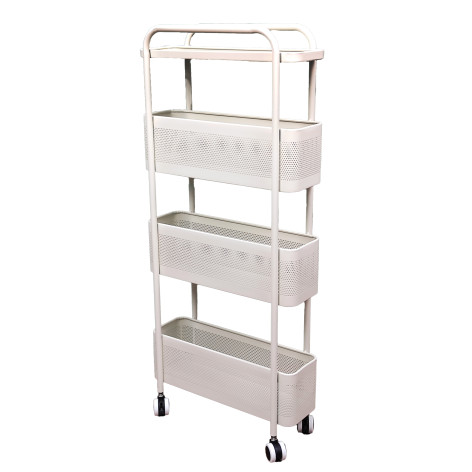 Этажерка металлическая 4-х ярусная 40*15*90 см на колесах белый Baizheng