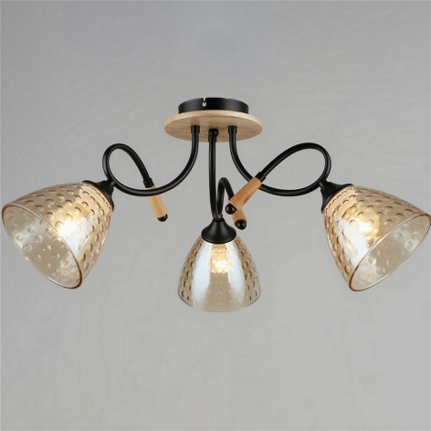 Люстра 3 плафона 62*28,5 см Е27 60Вт 12м2 плафон стекло черный-дерево Baizheng