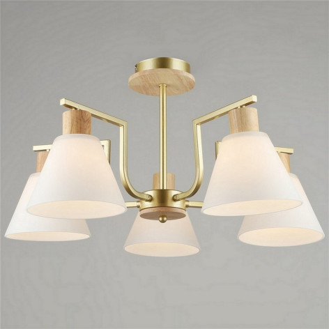 Люстра 5 плафонов 59*31 см Е27 60Вт 20м2 дерево плафон стекло золотой Baizheng