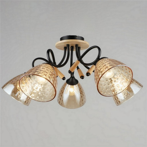 Люстра 5 плафонов 62*28,5 см Е27 60Вт 20м2 плафон стекло черный дерево Baizheng