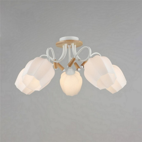 Люстра 5 плафонов 62,5*29 см Е27 60Вт 20м2 плафон стекло белый дерево Baizheng